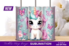 Cute Cartoon Unicorn With Butterflies Tumbler Png Product Image 1