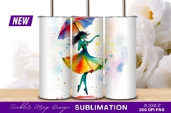 Watercolor Woman With Rainbow Umbrella Tumbler Png Product Image 1