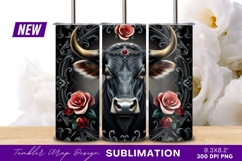 Ornate Bull Portrait With Roses Tumbler Png Product Image 1