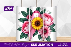 Pink ribbon breast cancer awareness floral Tumbler Product Image 1