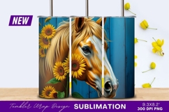 Elegant horse with sunflowers blue wooden background Tumbler Product Image 1