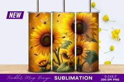 Sunflowers and bees on golden background tumbler png Product Image 1