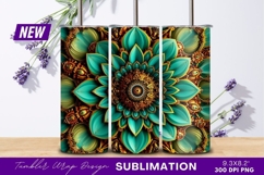 Teal and gold intricate floral mandala design Tumbler Png Product Image 1