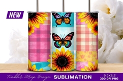 Sunflowers and butterflies colorful patchwork tumbler png Product Image 1