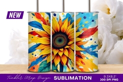 Vibrant sunflower artwork with feather accents Tumbler Png Product Image 1