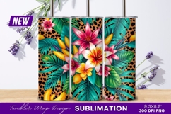 Tropical flowers and leaves leopard background tumbler png Product Image 1