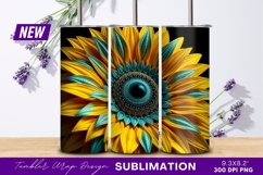 Abstract sunflower with teal accents close up tumbler png Product Image 1