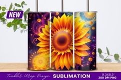 Sunflower galaxy cosmic floral tumbler png Product Image 1