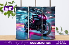 Cyberpunk motorcycle speeding through cityscape tumbler png Product Image 1
