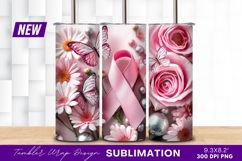 Pink ribbon with flowers and butterflies tumbler png Product Image 1