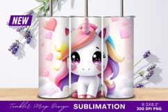 Cute cartoon unicorn with hearts tumbler png Product Image 1