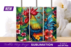 Rooster with butterflies and tropical flowers tumbler png Product Image 1