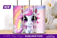 Cute cartoon unicorn with rainbow background tumbler Product Image 1