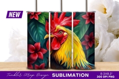 Rooster illustration with tropical flowers tumbler png Product Image 1