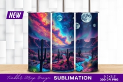 Surreal Desert Landscape With Moon And Cacti Tumbler Product Image 1