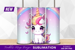 Cute cartoon unicorn with rainbow background tumbler png Product Image 1