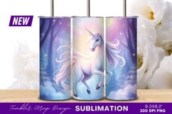 Dreamy unicorn in enchanted forest tumbler png Product Image 1
