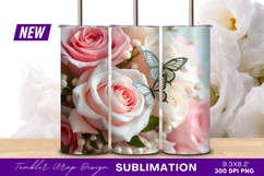 Pink roses with butterflies tumbler png design Product Image 1