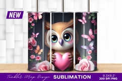 Cute Cartoon Owl Holding Pink Heart Tumbler Png Product Image 1