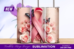 Breast cancer awareness ribbon with roses and Tumbler Product Image 1