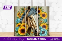 Horse portrait with sunflowers and roses tumbler png Product Image 1