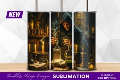 Alchemist in hood with glassware and candles tumbler png Product Image 1