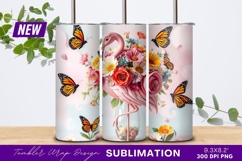 Flamingo floral arrangement with butterflies tumbler png Product Image 1
