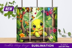 Cute turtle garden scene with butterflies tumbler png Product Image 1