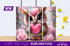 Cute Owl Holding Pink Heart With Roses Tumbler Product Image 1