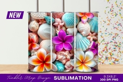 Seashells and tropical flowers tumbler png design Product Image 1
