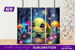Cute turtle in enchanted forest with mushrooms tumbler png Product Image 1