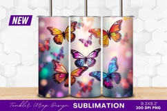 Colorful butterflies flying on bokeh background tumbler png Product Image 1