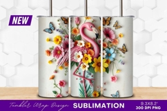 Floral flamingo arrangement tumbler png Product Image 1