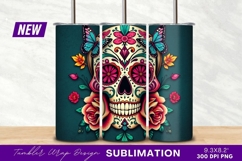Colorful sugar skull with flowers and butterflies tumbler Product Image 1