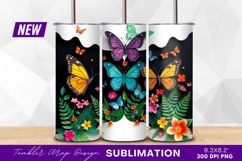 Colorful butterflies and flowers artful tumbler png Product Image 1
