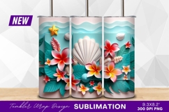 Seashells and plumeria flower tumbler png design Product Image 1