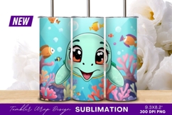 Cute cartoon turtle swimming underwater tumbler png Product Image 1