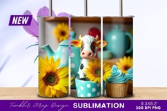 Cow figurine sunflowers teapot cupcakes tumbler png Product Image 1