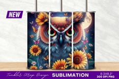 Whimsical Owl With Sunflowers And Butterflies Tumbler Product Image 1