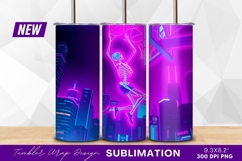 Neon skeleton dunking basketball cityscape tumbler png Product Image 1