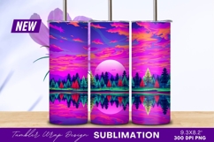 Vaporwave landscape moon reflection trees tumbler png Product Image 1
