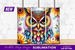 Colorful Owl Portrait With Floral Background Tumbler Product Image 1