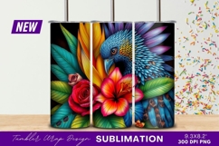 Vibrant bird with tropical floral arrangement tumbler png Product Image 1