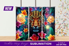 Jaguar portrait among exotic flowers tumbler png Product Image 1