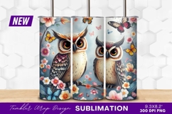 Owls And Butterflies In A Floral Scene Tumbler Product Image 1