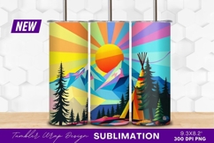 Colorful geometric landscape with teepee and sun tumbler png Product Image 1