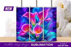 Vivid pink calla lilies on blue background tumbler png Product Image 1