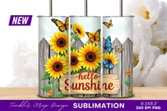 Hello sunshine sunflowers and butterflies tumbler png Product Image 1