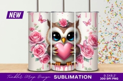 Cute Owl Holding Heart Amid Pink Roses Tumbler Product Image 1