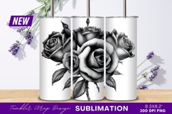 Black and white rose bouquet graphic tumbler png Product Image 1